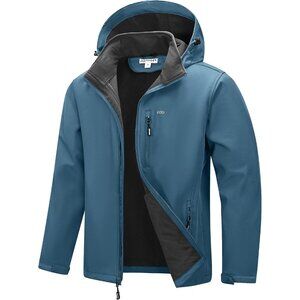 Men's Steel Blue Polyester Blend Hood Fleece Lightweight Softshell Jacket
